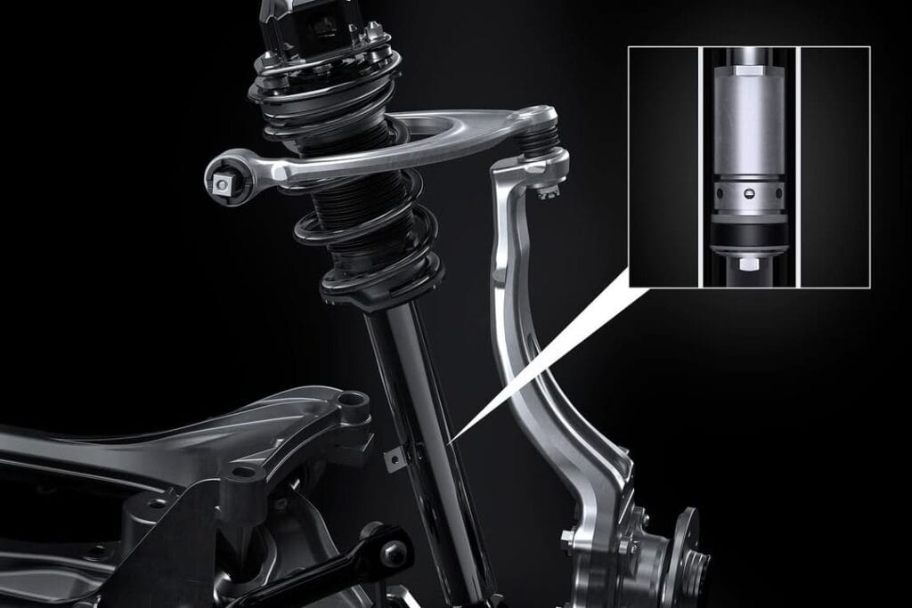 Lexus IS 2026 Thiết Kế Mới Sedan Thể Thao 18 Hệ thống treo biến thiên AVS cũng được nâng cấp với cơ cấu solenoid tuyến tính