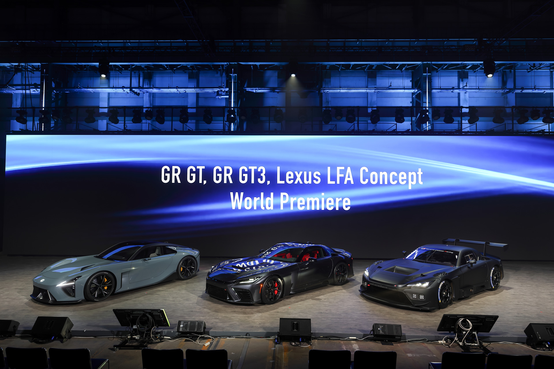 Lexus LFA Concept; Center: GR GT3 (Prototype); Right: GR GT (Prototype)
