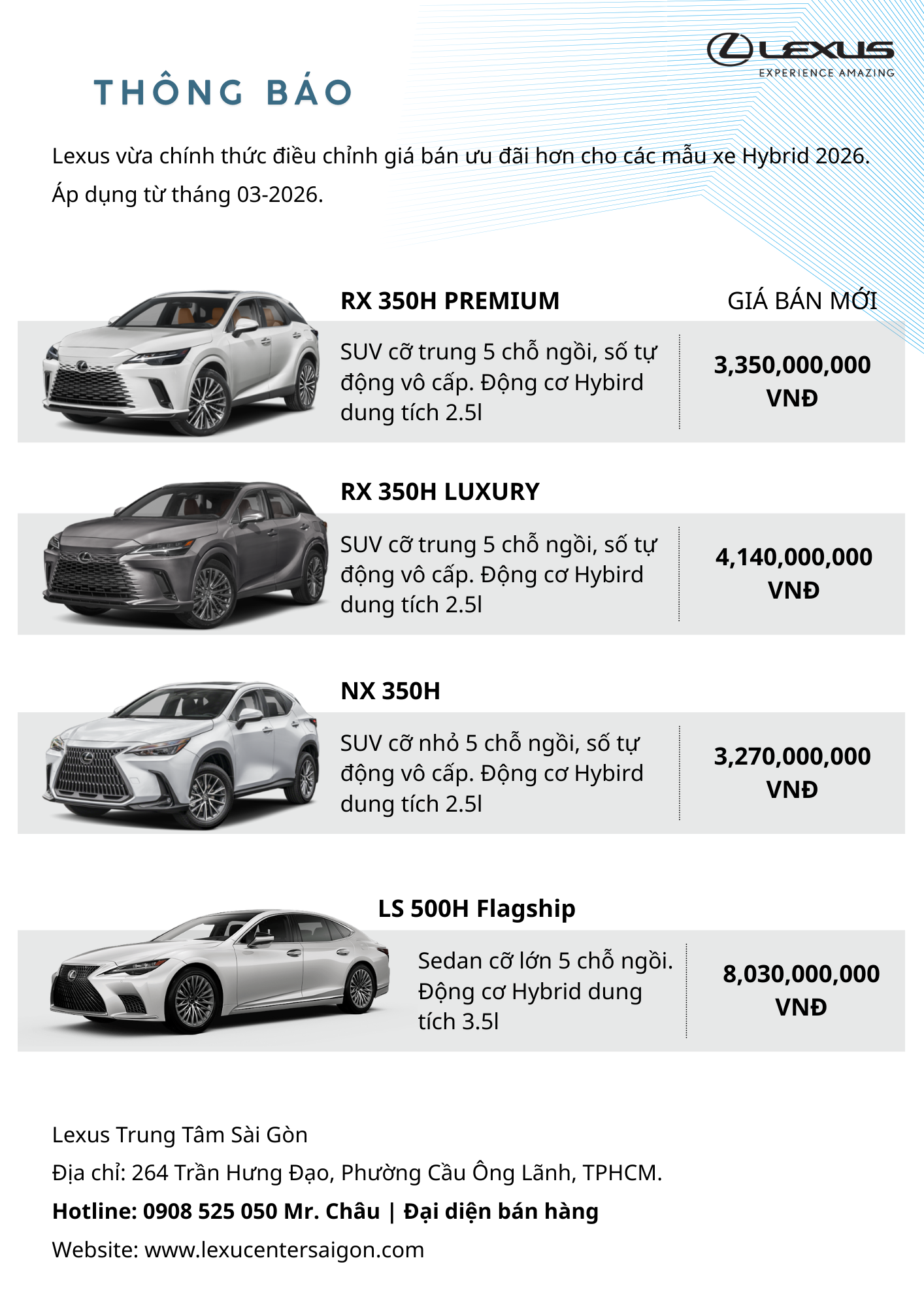 Giá Lexus Hybrid 2026 giảm mạnh – LS 500h, RX 350h, NX 350h